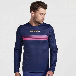 Saucony Elite Long Sleeve Muške Majica Tamnoplave | HRVATSKA DZWKSB