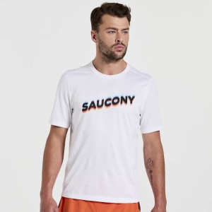 Saucony Stopwatch Graphic Short Sleeve Muške Majica Bijele | HRVATSKA WXCUEJ