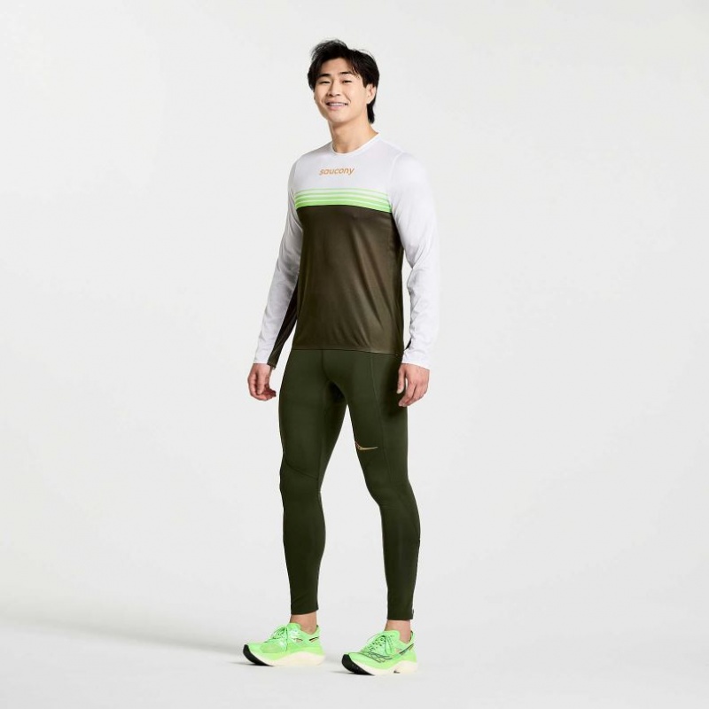 Saucony Elite Long Sleeve Muške Majica Bijele Crne | HRVATSKA DQOAJU