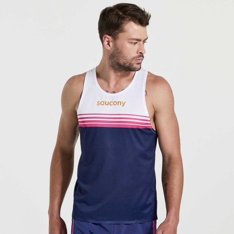 Saucony Elite Singlet Muške Majica Bez Rukava Bijele Tamnoplave | HRVATSKA ZJTNVY