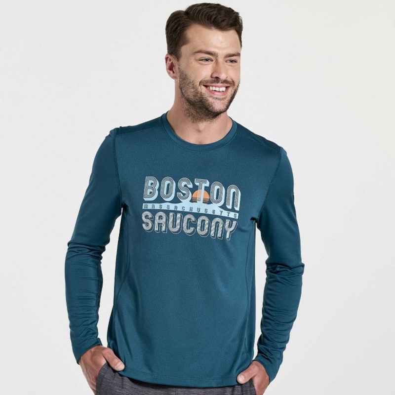 Saucony Stopwatch Graphic Long Sleeve Muške Majica Plave | HRVATSKA JWYPHI