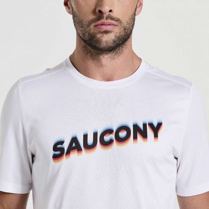 Saucony Stopwatch Graphic Short Sleeve Muške Majica Bijele | HRVATSKA WXCUEJ