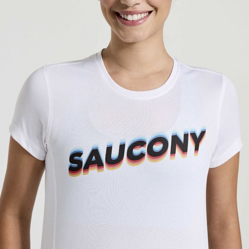 Saucony Stopwatch Graphic Short Sleeve Ženske Majica Bijele | HRVATSKA TSKWQG