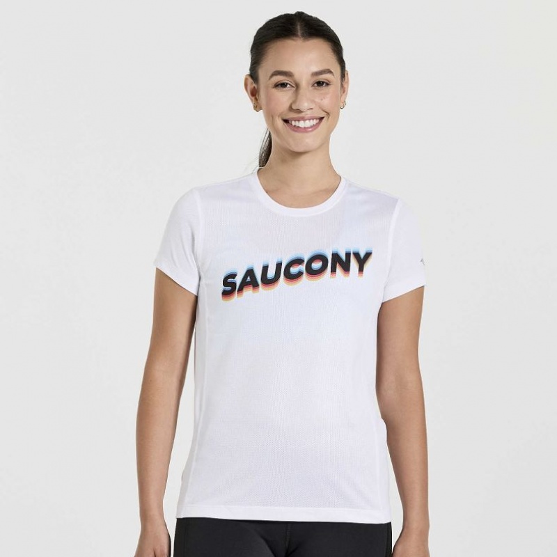 Saucony Stopwatch Graphic Short Sleeve Ženske Majica Bijele | HRVATSKA TSKWQG